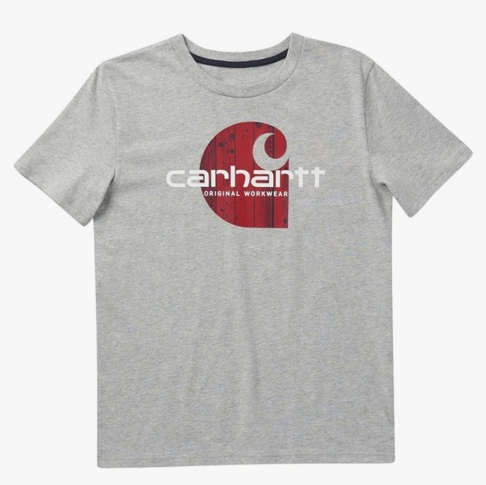 Carhartt Boys' Short-Sleeve Woodgrain C T-Shirt Size 7 gray